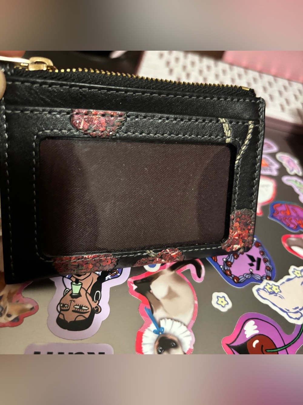 Coach Limited Edition Black Leather Cherry Card Case Wallet with Gold Key Ring - Picture 7 of 11